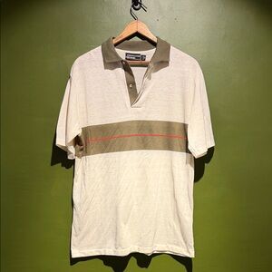 Vintage Men's Cream and Olive Polo Shirt